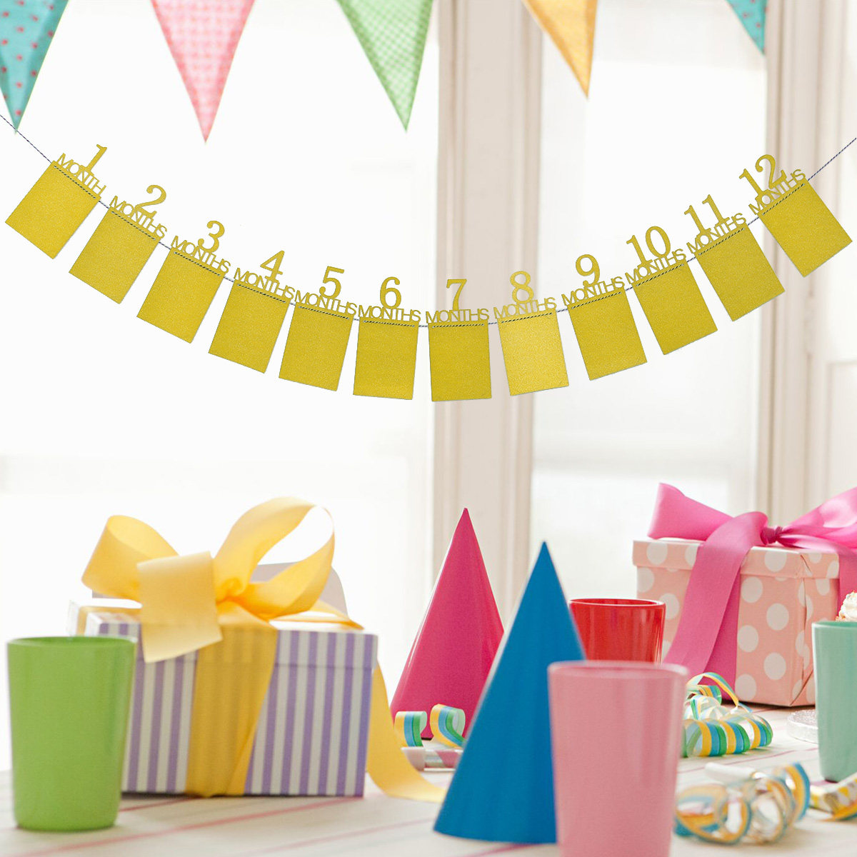 Party Banner Gold - 12 piezas de banderines para pared
